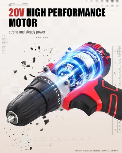 Vista 2 de AVID POWER Kit de taladro eléctrico máximo de 20 V, juego de taladro inalámbrico con batería y cargador, 2 velocidades variables, portabrocas sin