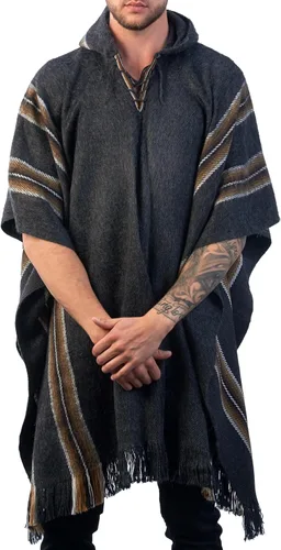 Vista 2 de Poncho con capucha de alpaca para hombre, cálido y suave, capa