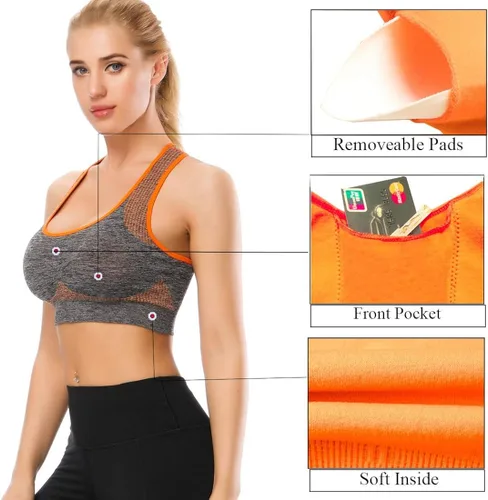 Vista 3 de TOBWIZU - Brasieres deportivos para mujer, soporte mediano, para yoga, gimnasio, ropa activa, brasier con bolsillo