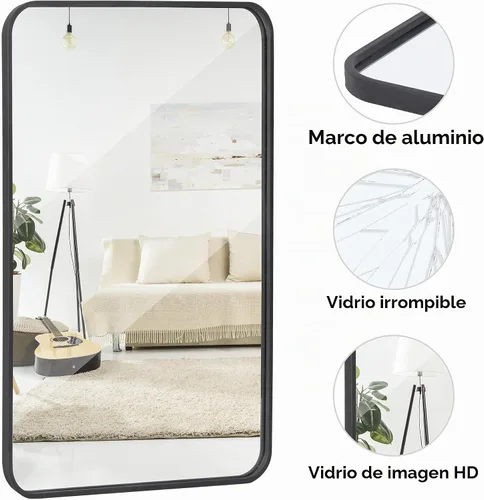 Vista 4 de ZenStyle Espejo de pared rectangular con marco de metal negro de 24 x 36 pulgadas, espejo de baño con borde de pico para entradas, salas de estar