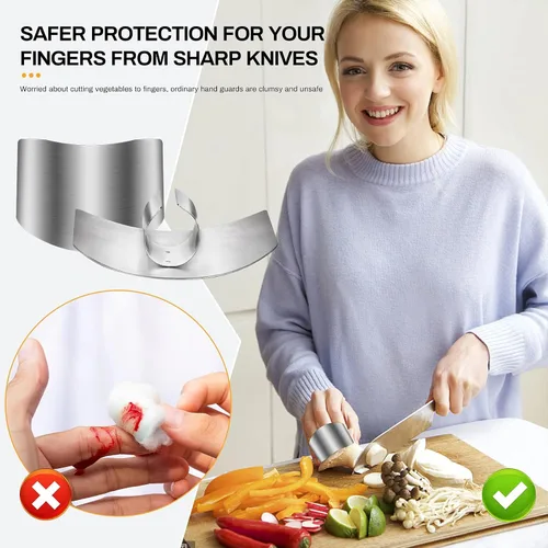 Vista 4 de Protector de dedos de acero inoxidable, 2025 nuevo protector de dedos para cortar alimentos, herramienta de rebanar protector de dedos para cocina