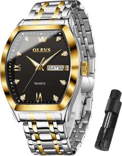 Vista 8 de OLEVS Relojes para hombre, de lujo, para negocios, analógicos, de cuarzo, relojes de pulsera para hombre con correa de malla de acero inoxidable