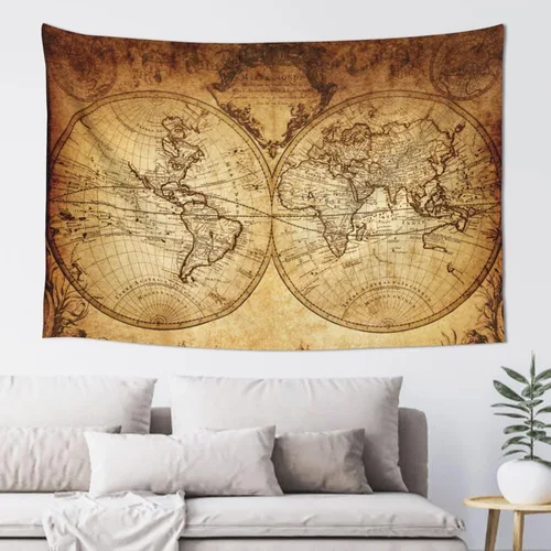 Vista 17 de MOUNDHONG Tapiz negro retro con mapa del mundo para colgar en la pared, tapiz de arte retro para pared, tapices de pared grandes para dormitorio