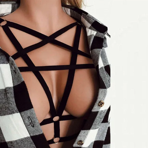 Vista 3 de ctdiral Brasier sexy de tirantes elásticos sin copas para mujer, de talla grande, a la moda, con abertura, para mujer