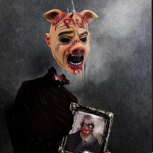 Vista 4 de Máscara de cerdo aterrador, máscara realista de animales de terror para Halloween