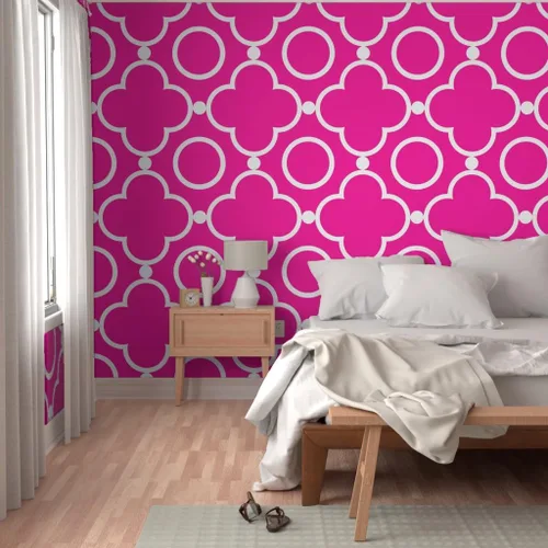 Vista 5 de Spoonflower Lattice Pinkpop Pink Pre-Pasted Removable Wallpaper Test Swatch 12" x 24" Tile Pop Decor Garden Self-adhesive, removable and