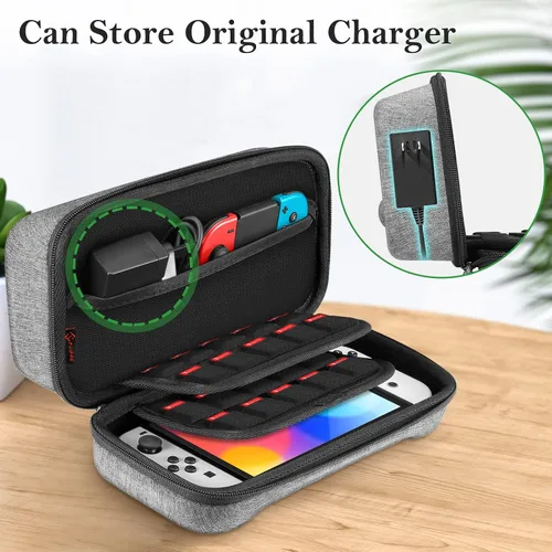 Vista 4 de Fintie Large Carrying Case for Nintendo SwitchSwitch OLED Model - Fits AC Adapter Charger, Shockproof Hard Shell Protective Cover w20 Games Storage
