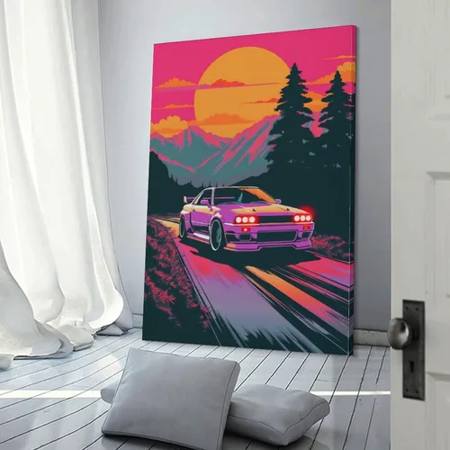 Vista 3 de R32 - Póster retro de Synthwave para automóvil, arte de pared, pósteres e impresiones, pintura colgante para dormitorio, aula, dormitorio, sala