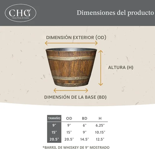 Vista 5 de Barril Jameson de 15" con drenaje en nogal de Kentucky Marrón nogal