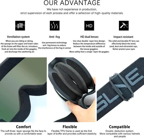 Vista 5 de SPOSUNE Gafas de esquí y nieve, resistentes al viento, antivaho, protección UV para hombres y mujeres, motocross, motocicleta, ATV, todoterreno, OTG