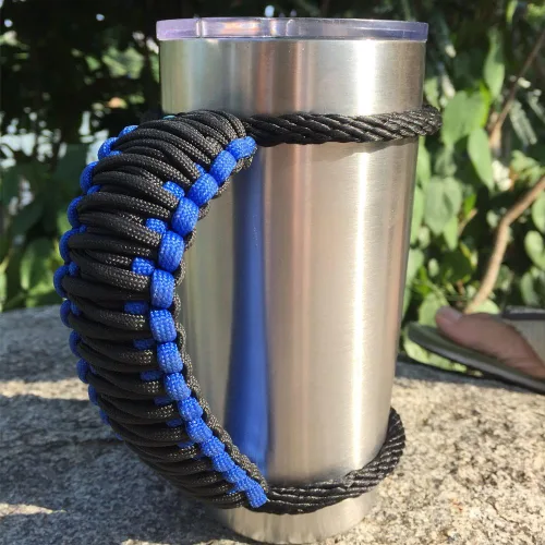 Vista 19 de Mango de Paracord hecho a mano para vaso Yeti/Rtic/Ozark Trail Rambler de 30 onzas (negro)