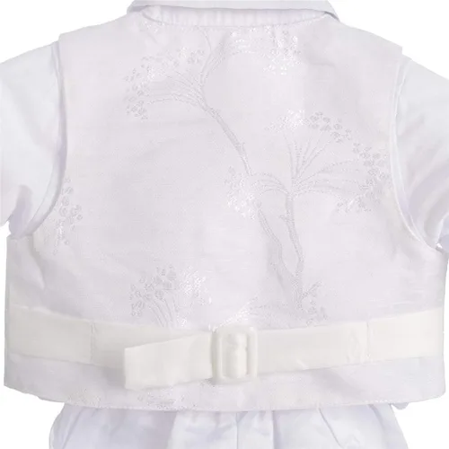 Vista 5 de Lito Angels Traje blanco para bautizo con capó de manga larga floral