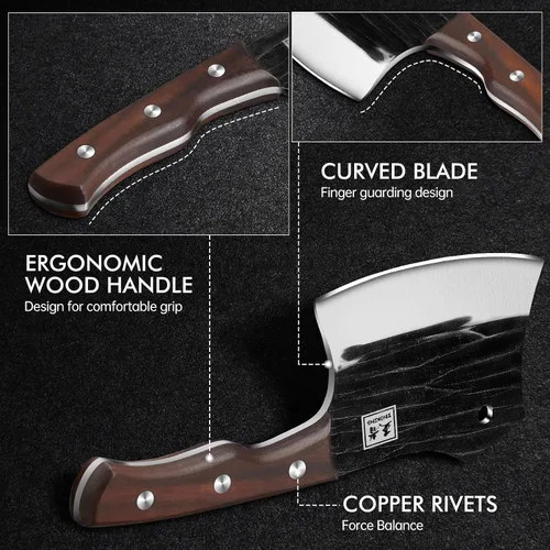 Vista 5 de ENOKING Cuchillo de carnicero de 5.7 pulgadas, cuchillo forjado a mano resistente para huesos con mango de madera, cuchillo de carnicero de espiga