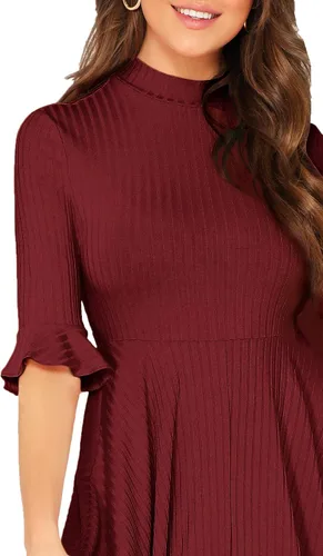Vista 4 de Verdusa - Vestido elegante largo y de punto acanalado con mangas acampanadas para mujer, largo hasta por debajo de las rodillas