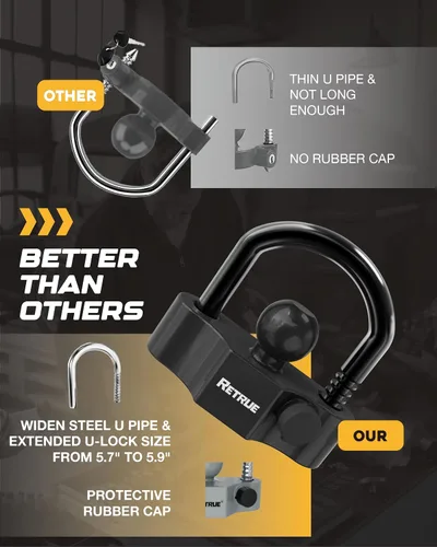 Vista 5 de RETRUE Cerradura de Acoplador Universal Cerraduras para Remolque Enganche de Bola Cerradura de Enganche de Remolque Seguridad Ajustable Acero