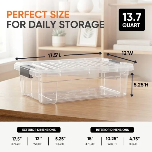 Vista 101 de Superio - Contenedores de almacenamiento de plástico transparente de 1.27 cuartos de galón con tapas, contenedores organizadores apilables, cajas