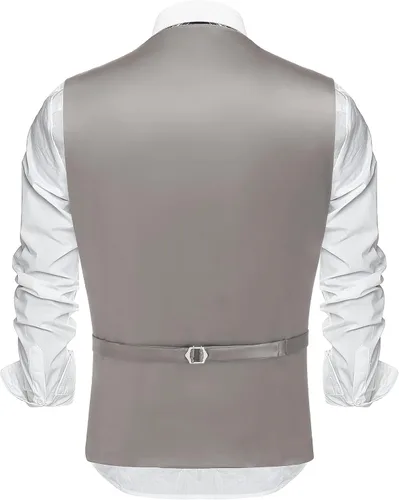 Vista 5 de COOFANDY Chaleco de traje de negocios para hombre, chaleco de vestir casual, chaleco formal ajustado