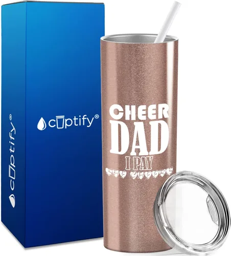 Vista 35 de Cheer Dad I Pay She Cheers - Vaso de acero inoxidable con tapa aislada, color negro