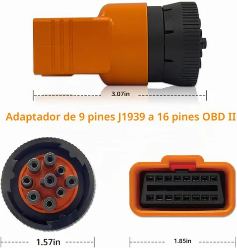 Vista 3 de Adaptador OBD2 de 9 pines J1939 macho a 16 pines, conector de escáner de diagnóstico de camión resistente, compatible con Freightliner, Kenworth