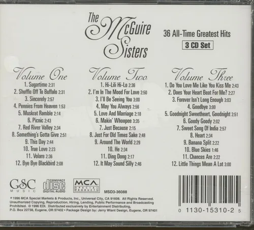Vista 2 de Thirty-Six All-Time Greatest McGuire Sisters Swing Jazz Used VG