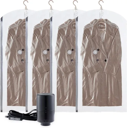 Vista 12 de TAILI Sellador al vacío colgante, bolsas de almacenamiento para ropa, organizadores de armario, viajes, (paquete de 4 cortos) transparente