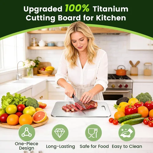 Vista 2 de [Usado] Tabla de cortar de titanio, tablas de cortar de titanio 100% puro para cocina, tablas de cortar de doble cara de grado alimenticio,