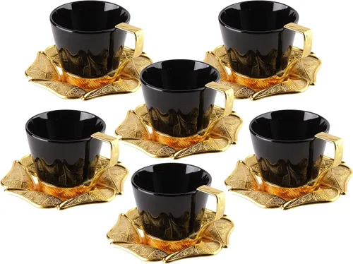 Vista 4 de LaModaHome Juego de 6 tazas de café expreso con platillos, tazas de café griego árabe turco de porcelana para mujeres, hombres, adultos, invitados