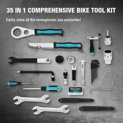 Vista 5 de DURATECH Kit de reparación de bicicletas, kit de herramientas de bicicleta de 35 piezas con estuche de transporte, accesorios de bicicleta