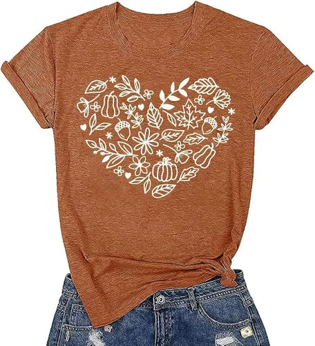 Vista 16 de Woffccrd - Camisetas divertidas con estampado de calabaza y leopardo para mujer, camisetas gráficas de manga corta de Halloween para mujer