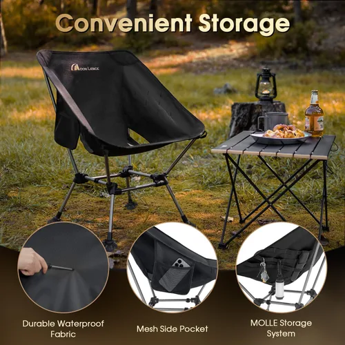 Vista 5 de MOON LENCE Sillas de camping plegables con respaldo alto, altura ajustable, asiento ampliado, para playa con pies antideslizantes (negro-Plus)