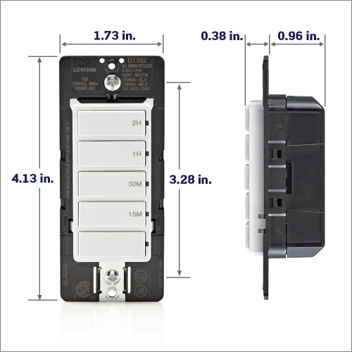 Vista 8 de Leviton Interruptor temporizador de cuenta regresiva para luces domésticas y extractores, 15-30 minutos, 1-2 horas, no requiere cable neutro, un