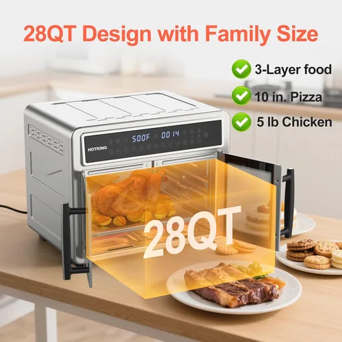 Vista 4 de HotKing Combo de horno tostador de freidora de aire de doble zona, horno