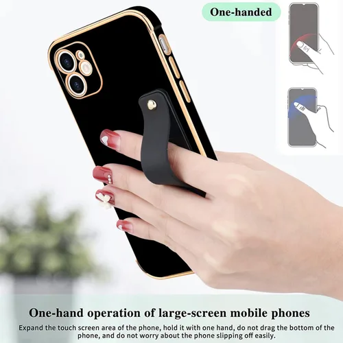 Vista 4 de LLZ.COQUE Funda compatible con iPhone 12 para mujeres y niñas, parachoques chapado de lujo con bonito diseño de corazón de amor, soporte de correa