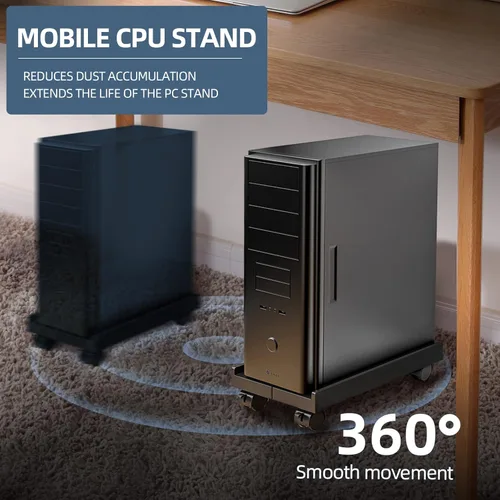 Vista 6 de BYMECOST Soporte de torre ajustable para computadora, soporte de PC para CPU móvil con 4 ruedas giratorias que se adapta a la mayoría de PC debajo