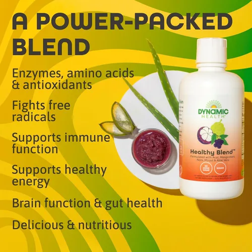 Vista 4 de Dynamic Health Mezcla saludable con acai, mangostán, noni, maqui y aloe vera, sin aditivos, apoyo del sistema inmunológico, antioxidante, vegano