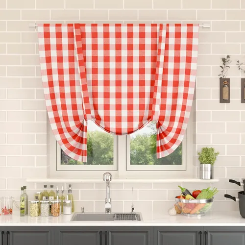 Vista 46 de Cenefas de cortina para ventana de 16 pulgadas de largo, 2 paneles de cuadros búfalo, cortinas pequeñas con bolsillo para barra, estilo clásico