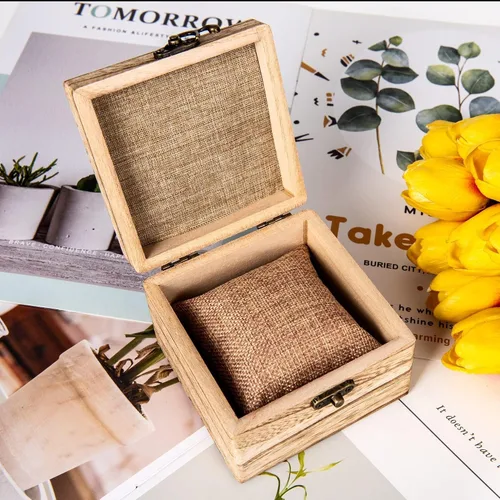 Vista 4 de Eiyye Caja de madera rústica para manualidades, joyas y relojes, caja de regalo con tapas
