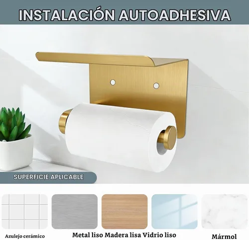 Vista 5 de SetSail Soporte de papel higiénico con adhesivo para estantes o dorado Oro cepillado