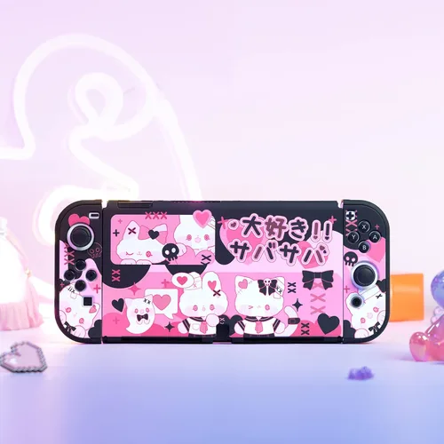 Vista 7 de GeekShare Funda protectora delgada compatible con Nintendo Switch OLED y Joy-Con - Absorción de golpes y arañazos - PinkHolic