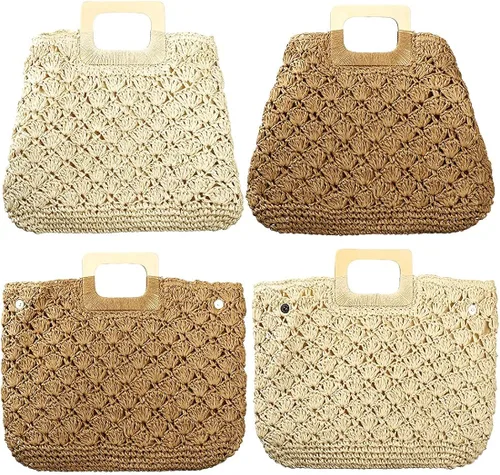 Vista 3 de Bolsa tejida de papel hecha a mano bolsa de playa de bambú para mujer