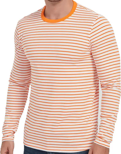 Vista 15 de Casual Black White Striped T-Shirt Mens Long Sleeve Cotton Spandex Crewneck Manga larga (negro y amarillo)