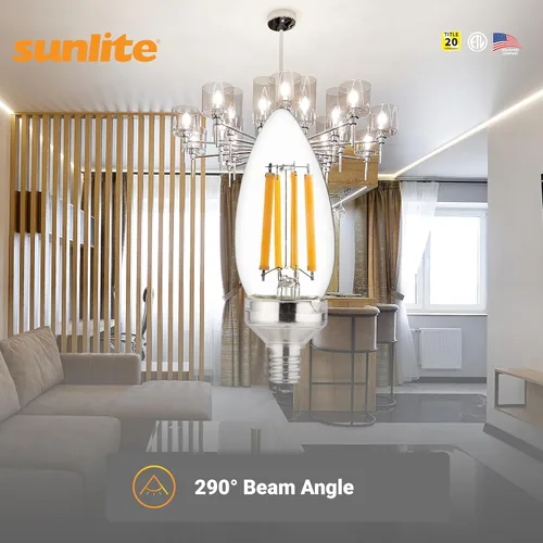 Vista 3 de Sunlite Bombilla LED Edison B11 40270 con punta de torpedo, 7.5 vatios (equivalente a 60 W), 810 lúmenes, base de candelabro E12, regulable
