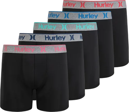 Vista 26 de Hurley calzoncillos tipo bóxer elásticos para hombre, paquete de 5 Combo de helecho de carbón