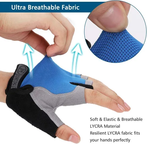 Vista 5 de Accmor Guantes de ciclismo para hombres y mujeres, guantes de ciclismo de medio dedo, guantes de bicicleta de carretera MTB, guantes antideslizantes