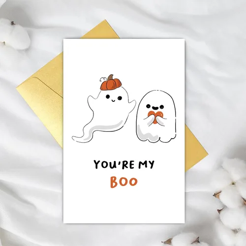 Vista 5 de Supoeguk Bonita tarjeta de aniversario de fantasma para marido y esposa, tarjeta de Halloween con texto en inglés «You Are My Boo para él y ella»