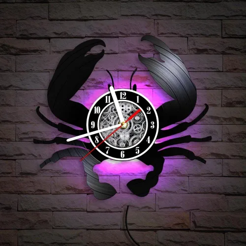 Vista 3 de The Geeky Days Big Crab - Reloj de pared LED con mando a distancia, 7 colores, luz de 12 pulgadas, cuarzo silencioso, náutico, océano, mariscos