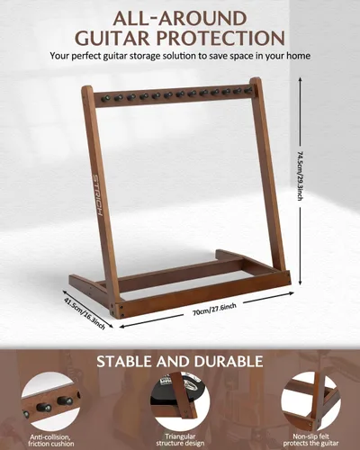 Vista 2 de SMT-10 - Soporte de madera para guitarras múltiples guitarras, soporte para 4 guitarras acústicas o 6 guitarras eléctricas y bajos, pantalla