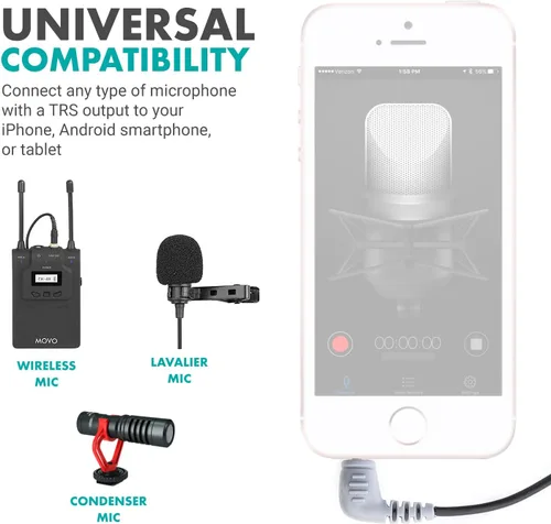 Vista 3 de Movo MC3 Adaptador TRS a TRRS de 0.138 in - Adaptador de micrófono para teléfonos inteligentes y tabletas iPhone y Android
