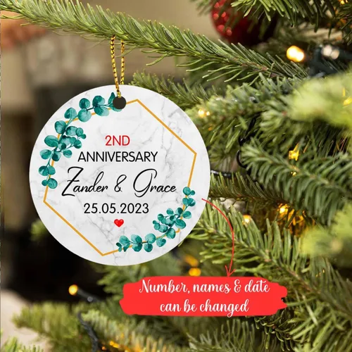 Vista 2 de Recuerdo personalizado para el segundo aniversario del señor y la fecha para pareja, adorno de aniversario de boda, decoración de árbol de Navidad