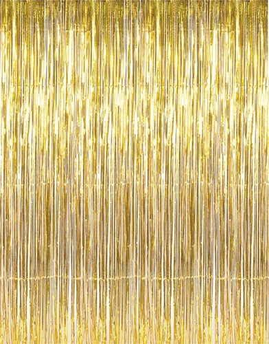 Vista 18 de GOER - Cortinas de tiras metálicas/oropel para fiestas, telón de fondo para fotos, Halloween, cumpleaños, decoración de bodas, de 3.2 x 9.8 pies
